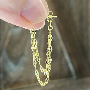 Flashy Double Chain Gold Plated 925 Sterling Silver Earrings NEW